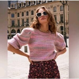 LoveShackFancy Aquarius Pullover Chunky Knit Sweater Pink Cloud Puff Sleeve S